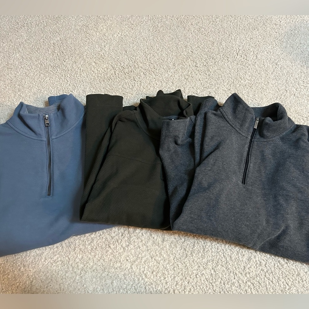 Lot of 3 Men’s quarter zips — all worn once! Size Large.